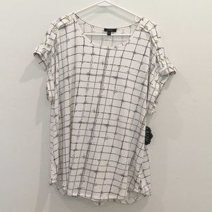 Black & White Women's Top Blouse Cap Sleeves, Plus 1X NEW